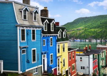 A row of colorful houses in Saint Johns New Brunswick