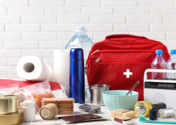An image of an emergency kit with supplies