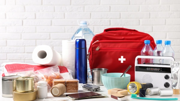 An image of an emergency kit with supplies