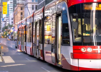 bright red toronto streetcar