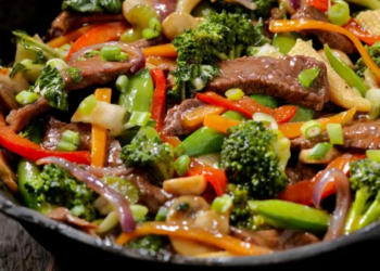 An up close image of stir fry