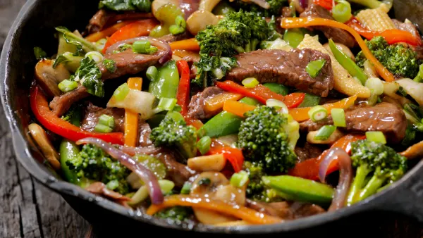 An up close image of stir fry