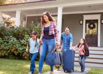 A family leaving for vacation