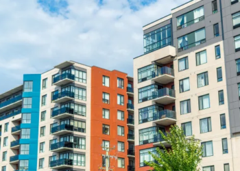 A photo of two condo buildings