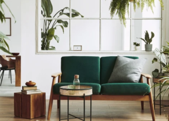 A brightly lit living room