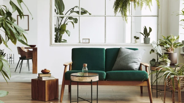 A brightly lit living room