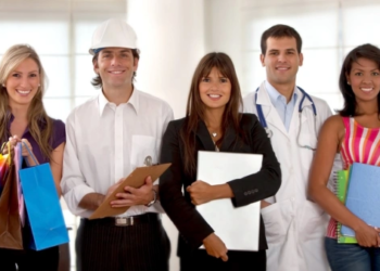 A group of various professionals standing together