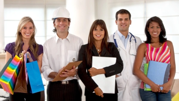 A group of various professionals standing together