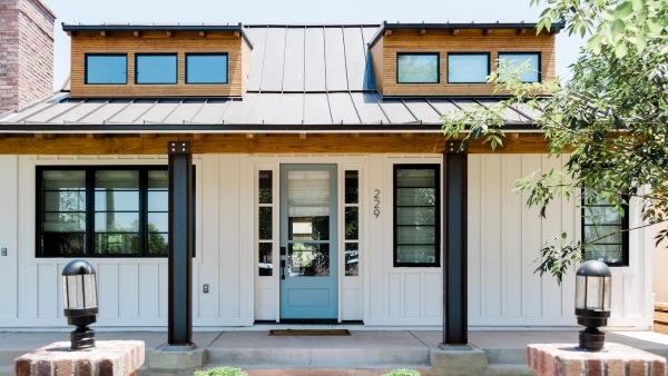 white house and blue door