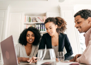 A real estate agent with clients