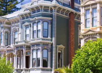 A row of funky designed houses