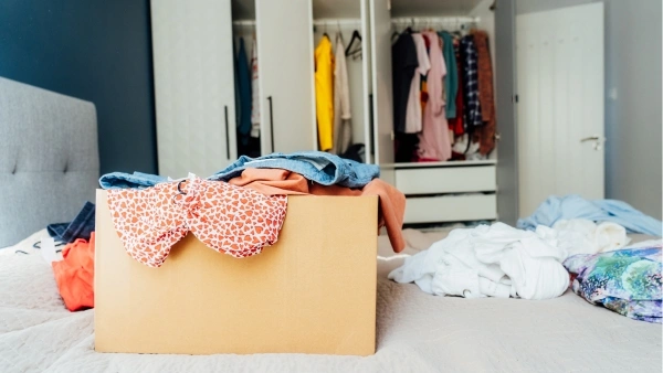 cardboard box on bed