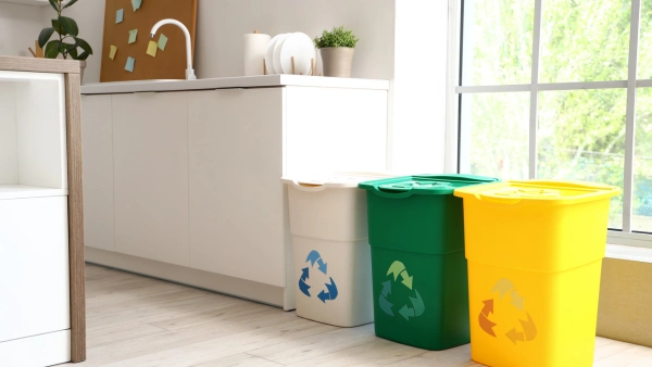 Recycling bins in a kitchen