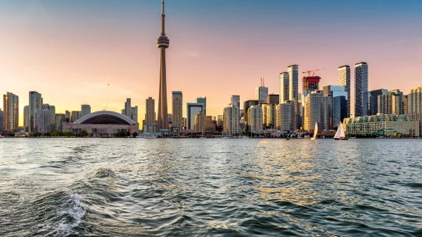 Toronto skyline sunrise by the water