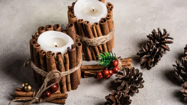 Candles with seasonal decor.