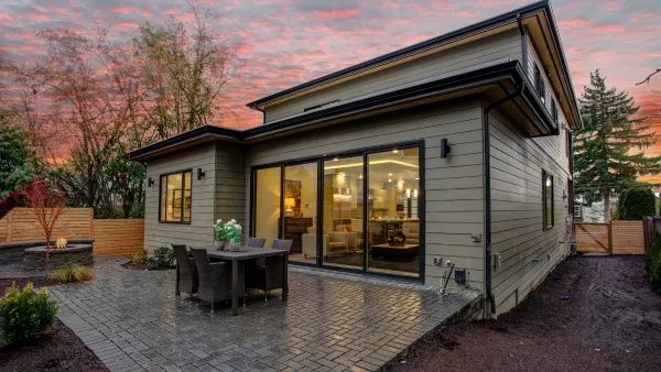 Exterior of backyard on a cold rainy afternoon