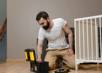 Man looking at tool box
