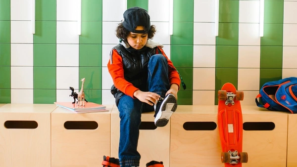child getting ready for school