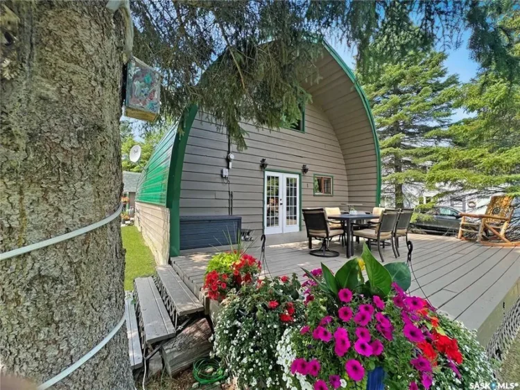 A unique-shaped tiny home for sale near Candle Lake, SK