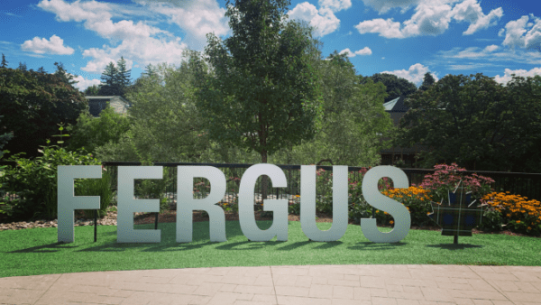 A sign in Fergus, ON that says FERGUS