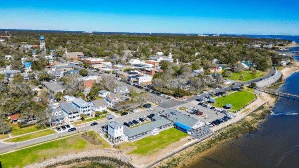 An aerial view of Southport, North Carolina