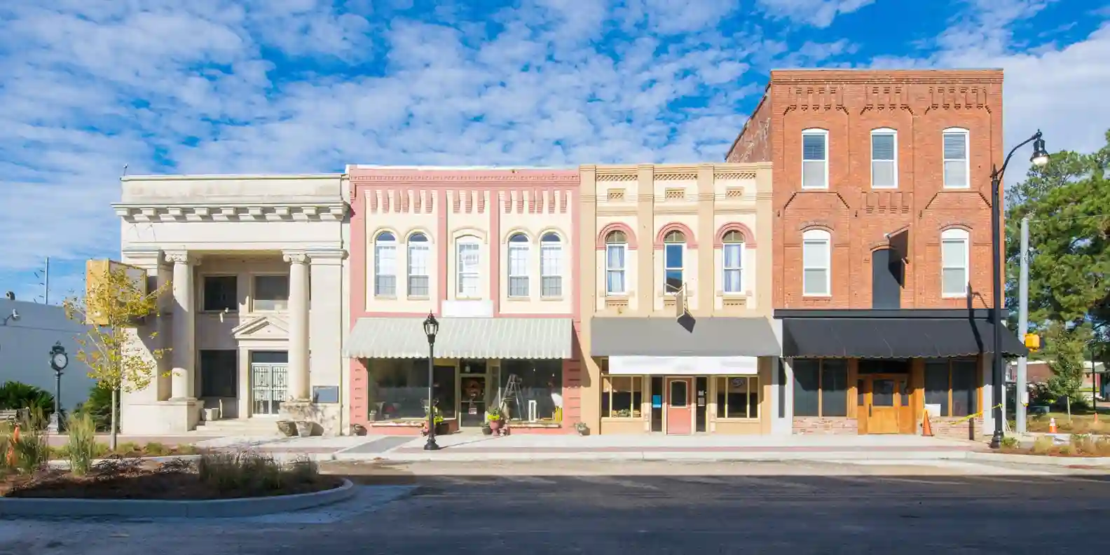 The main street of a small town