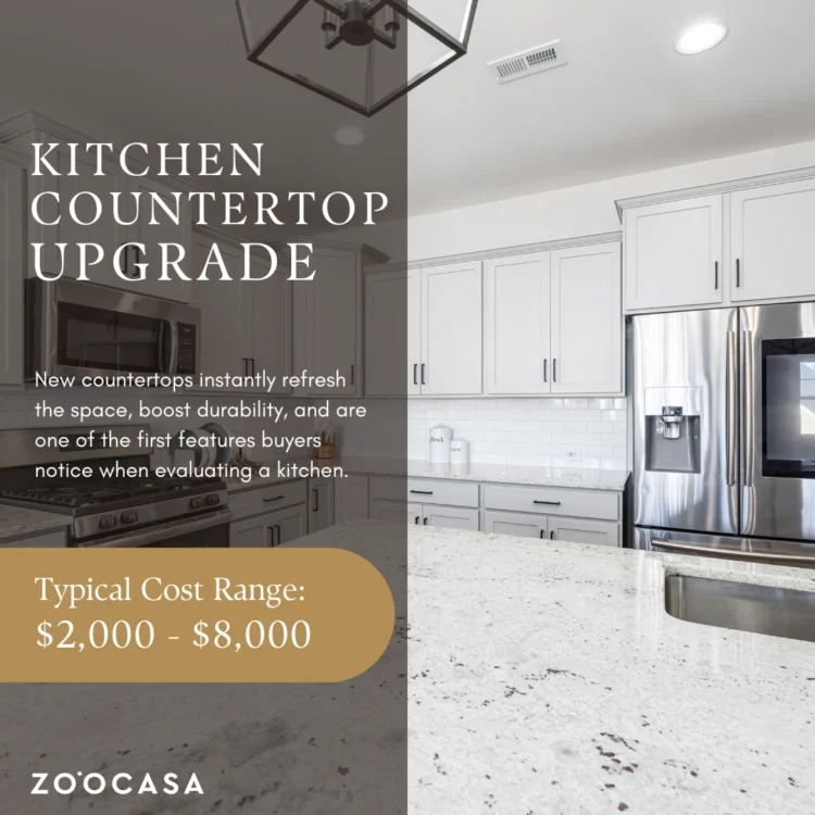 Kitchen Countertop Upgrade. New countertops instantly refresh the space, boost durability, and are one of the first features buyers notice when evaluating a kitchen