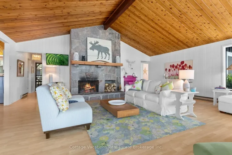 A modern living room inside of an Ontario cottage