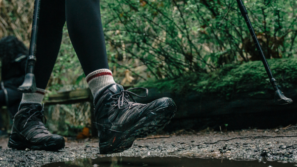 A person in hiking boots.