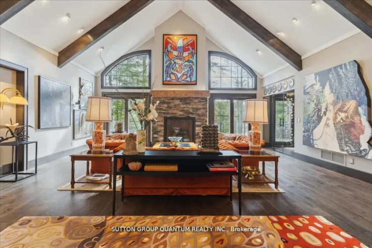 A modern, luxurious living room of an Ontario cottage