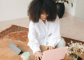 Woman doing finances at home