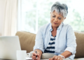 A woman reviews her finances