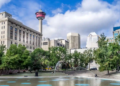 Calgary city square in springtime