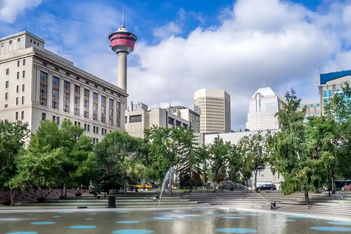 Calgary city square in springtime