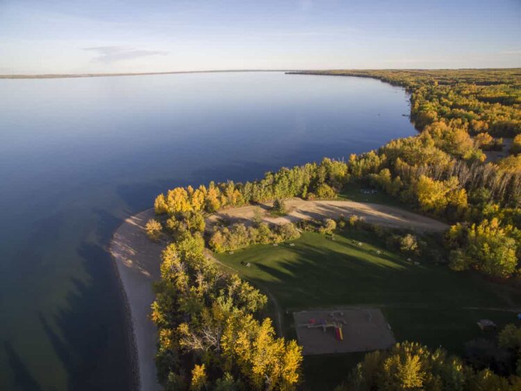 Overhead view of Pigeon Lake, AB