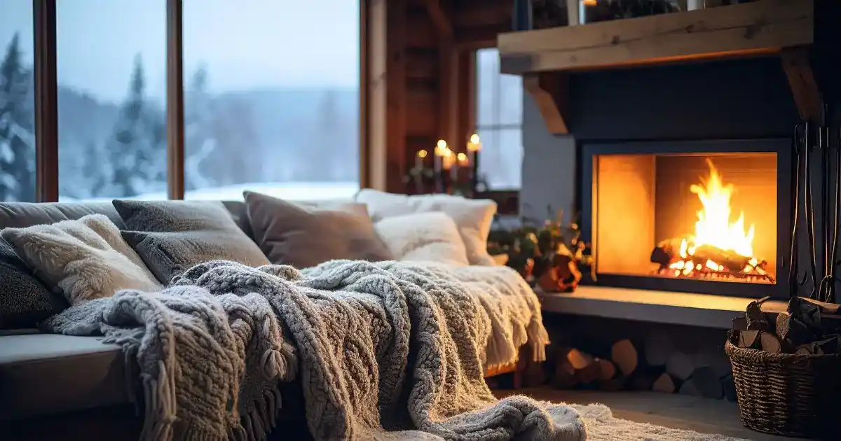 cozy fireplace in the winter