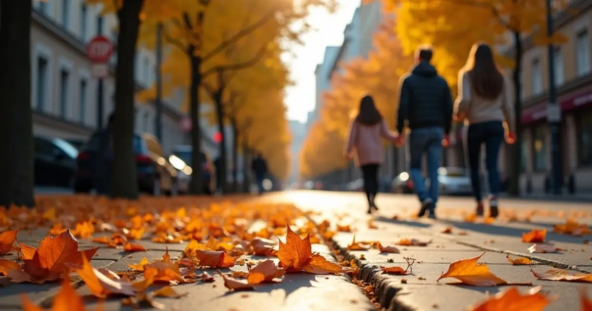 people walking in autumn city