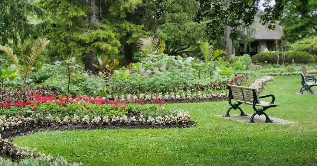 park bench with flowers