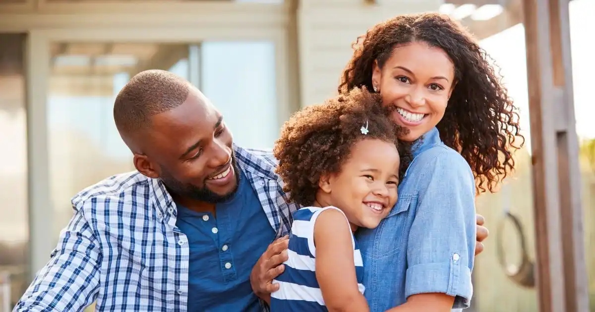 happy family on a porch