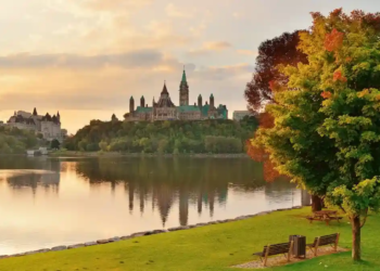 A view of the Parliament Building in Ottawa, Canada, featuring its distinctive towers and historic design.