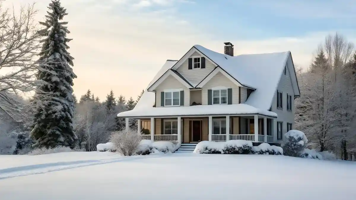 A home covered in snow.