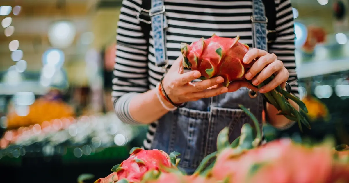 woman picking dragonfruit