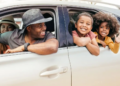 family driving in car