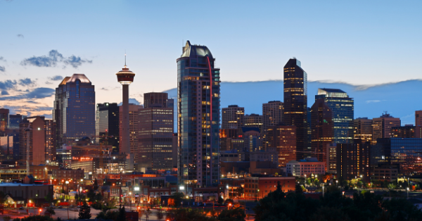 Calgary skyline at night with city lights