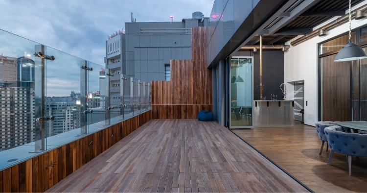 Balcony of penthouse overlooking the city