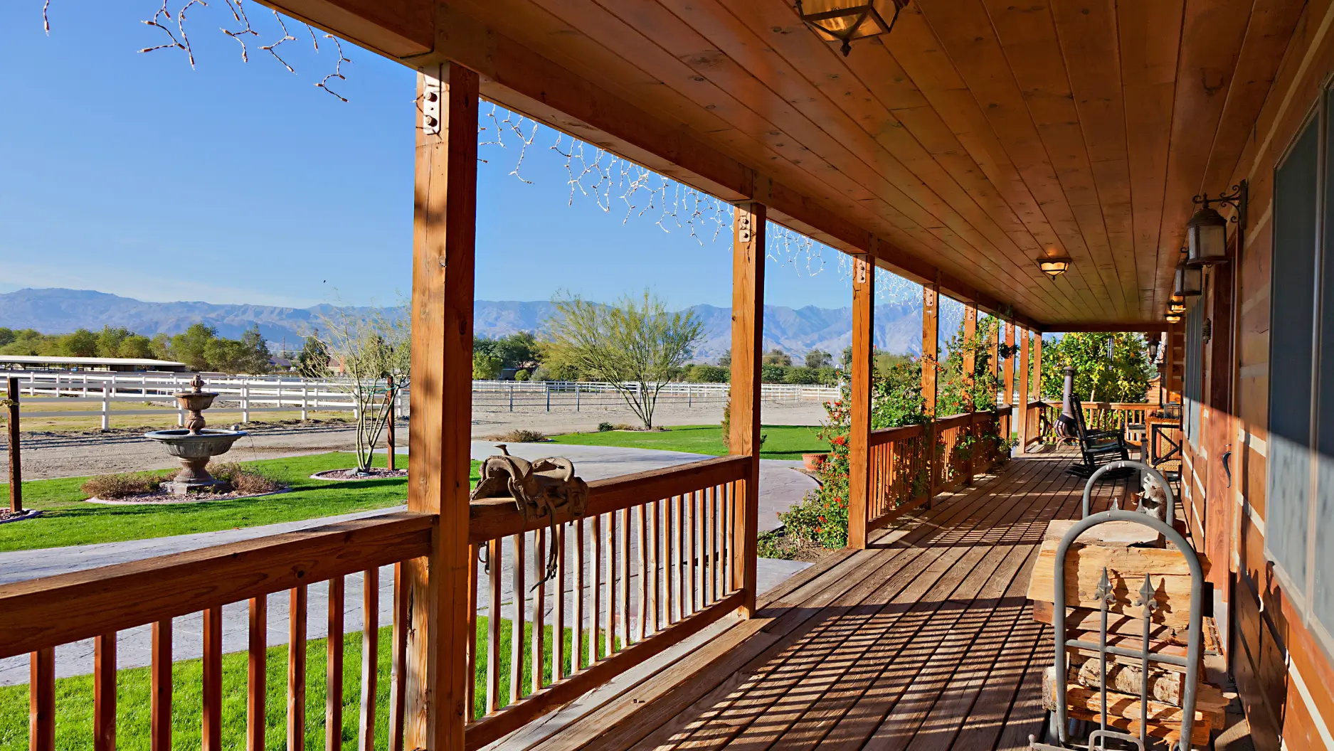 View from the porch of a modern ranch house