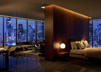 Penthouse bedroom view with views of the city