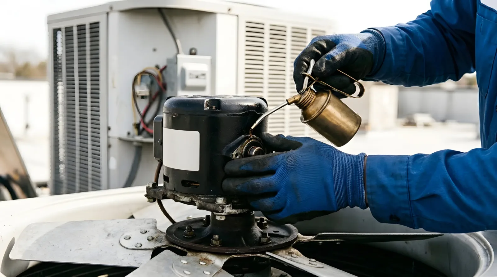 person fixing furnace