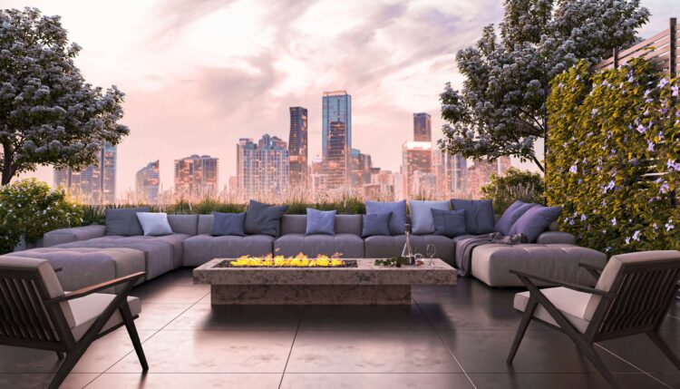 View of city from outdoor patio space